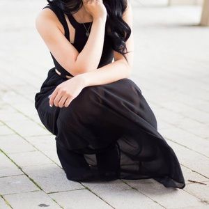 H&M Black Sheer Halter Maxi Dress with Cutouts